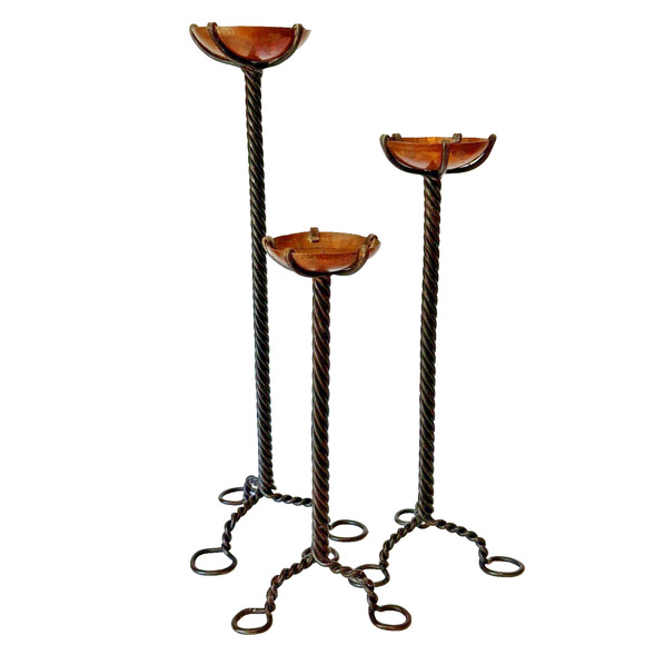 Unbranded Other - Vintage Wrought Iron Copper Candleholders Candlesticks Hand Forged Set of 3